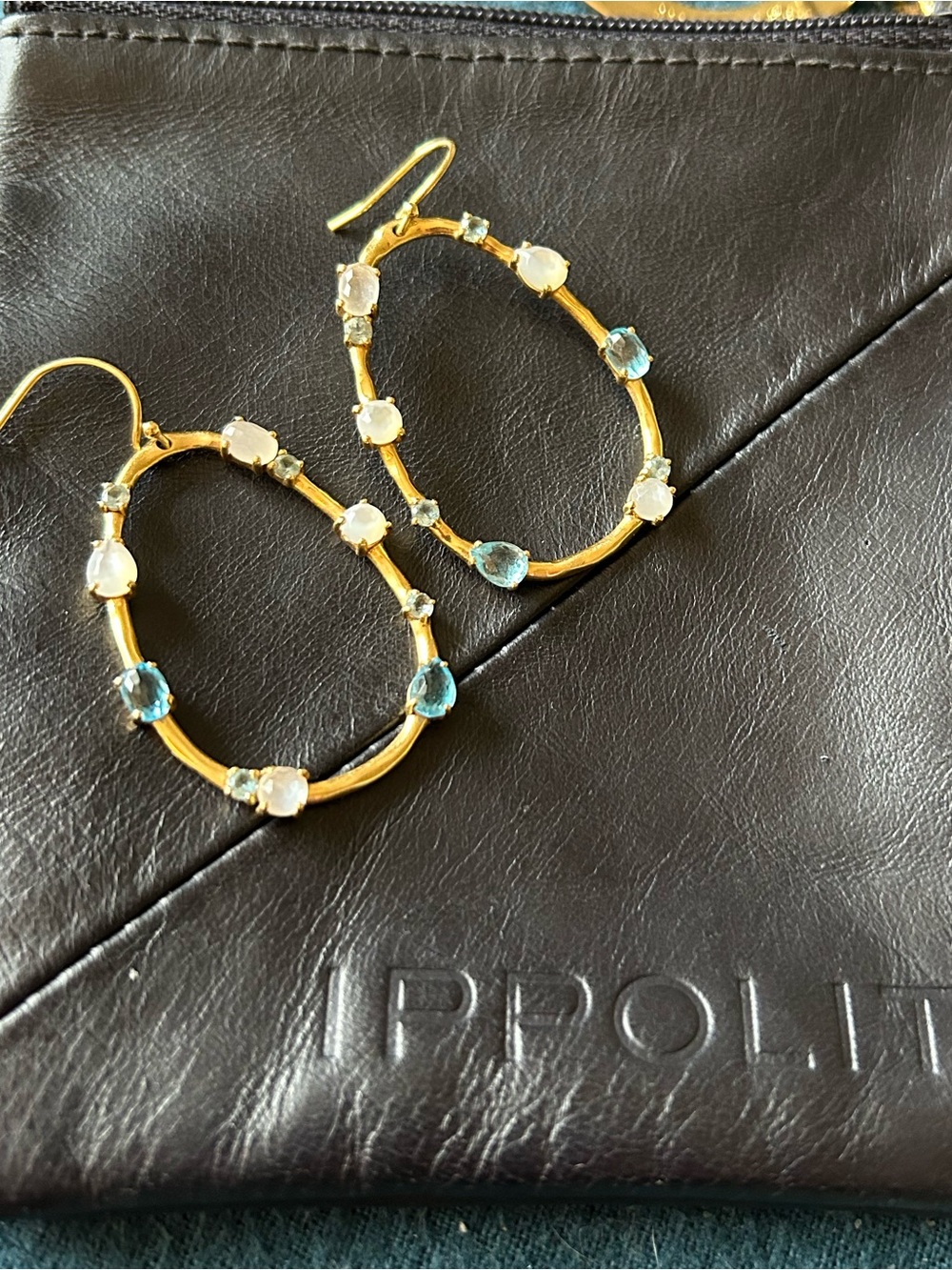 Ippolita 18k Gold Rock Candy Earrings with Blue and White Gemstones